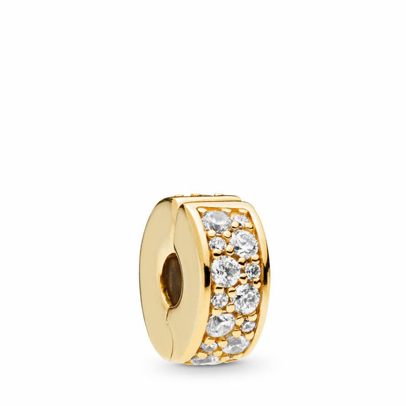 Pandora Shine™ Shining Elegance Clip Charm - 18ct Gold Plated/Silicone/Cubic Zirconia - Canada | EV2